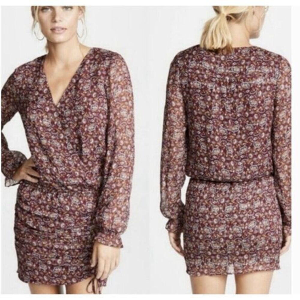 Ramy Brook Vina Silk‎ Mini Dress Blouson Ruched Metallic Womens Size XX-Small